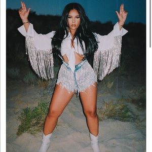 Nichole Lynel The Label Fringe Denim Shorts